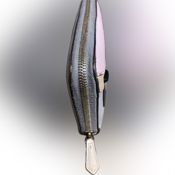 FENDI Vitello Elite Monster Eyes Zip Around Long Wallet Gray/Pink COA - Picture 7 of 8